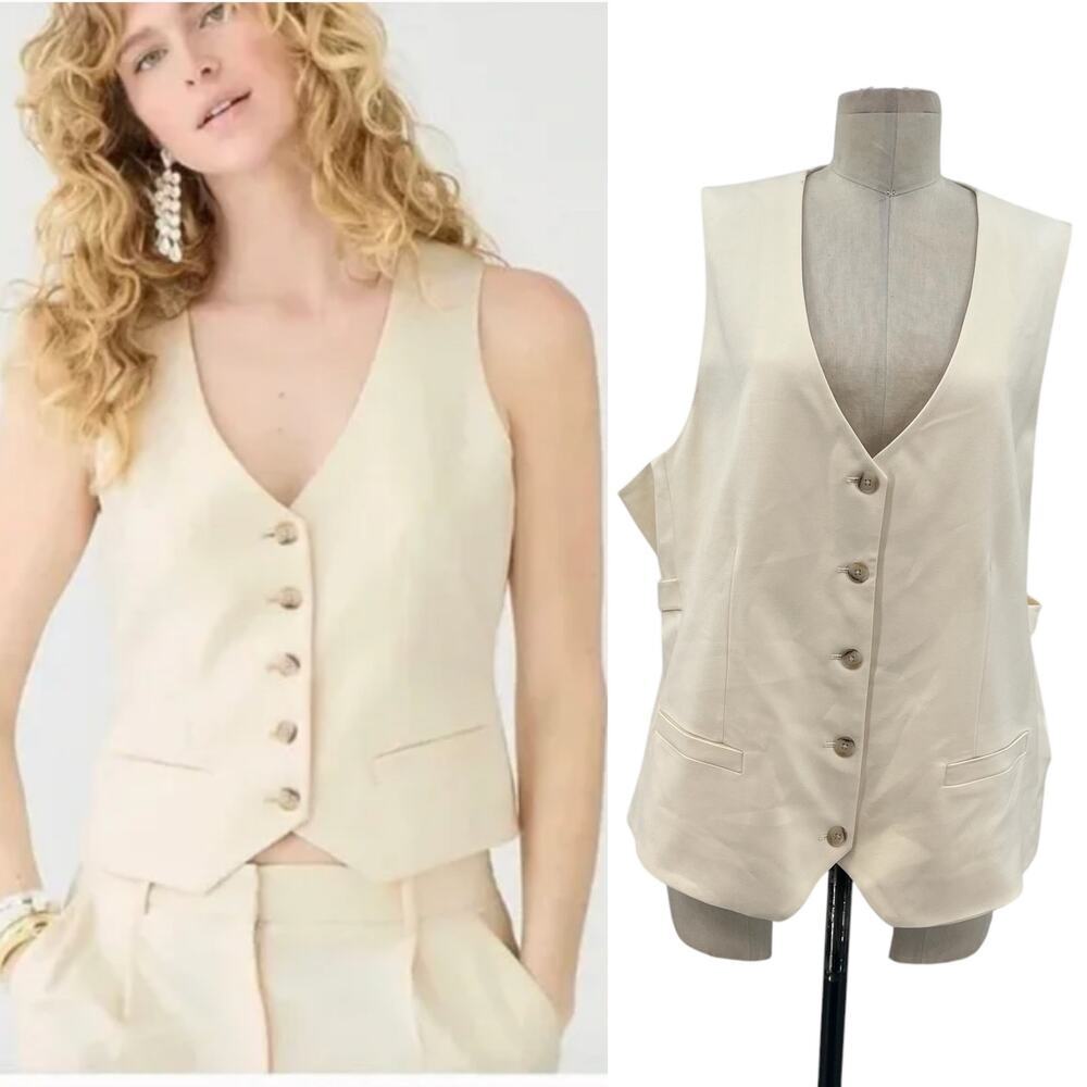 J. Crew Collection Slim-fit Vest in City Twill Cream Ivory Plus Size 22